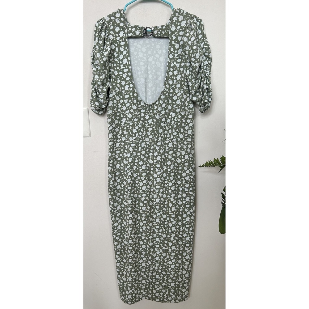 Free People Prairie Floral Rosie Knit Green Midi Dress‎ Sz L - Picture 4 of 7